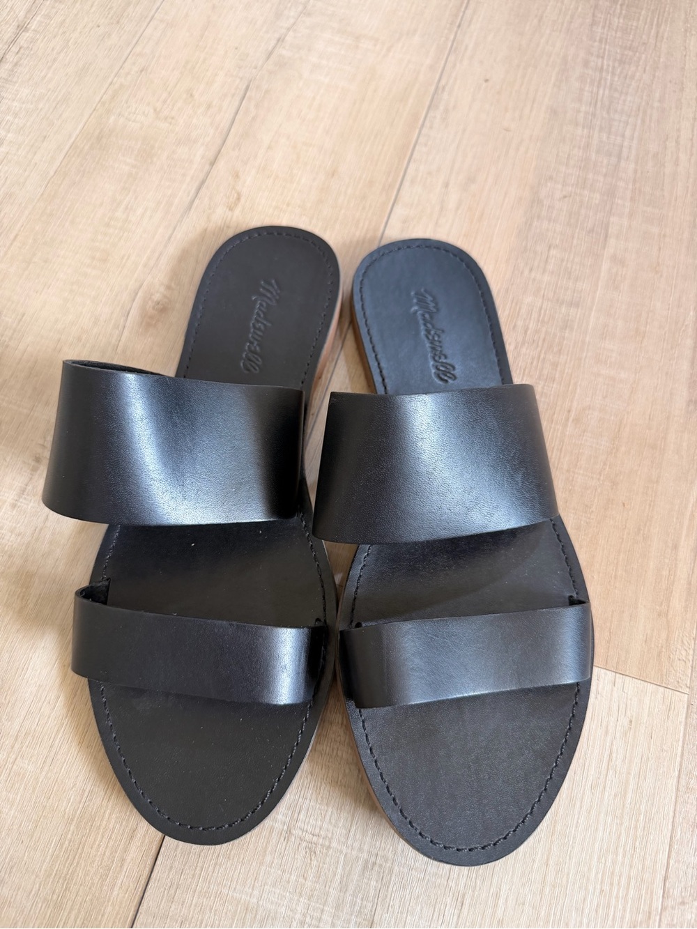 Madewell Black Double-Band Leather Slide Sandals
